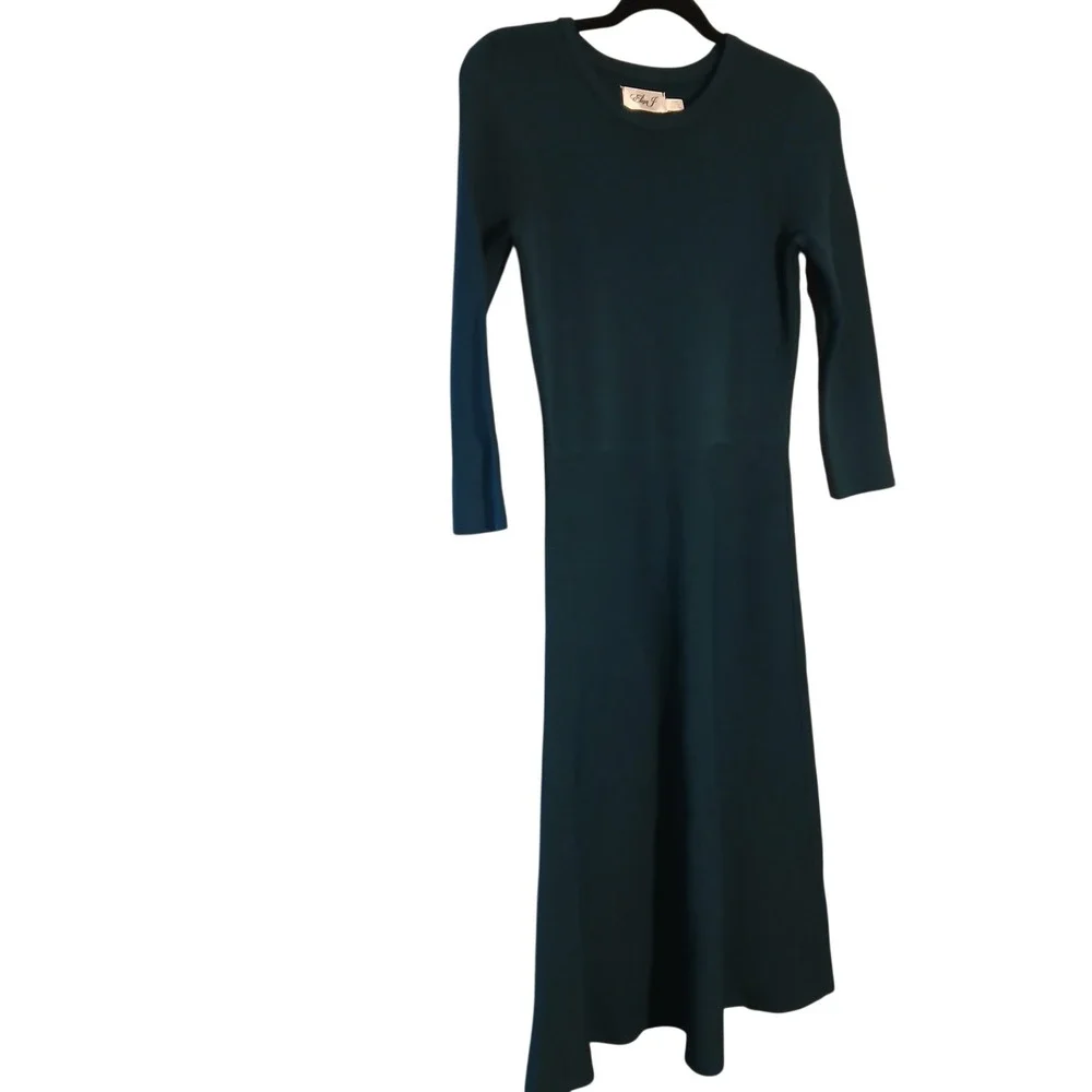Eliza J Knit Midi Dress Long‎ Sleeve Crew Neck Teal Green Size S